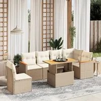 Set Divani da Giardino 7 pz con Cuscini Beige in Polyrattan 3273102