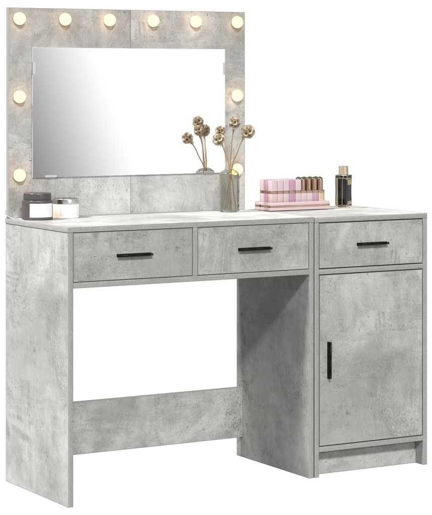 Set da toeletta a 2 pezzi con led grigio cemento in legno ingegnerizzato