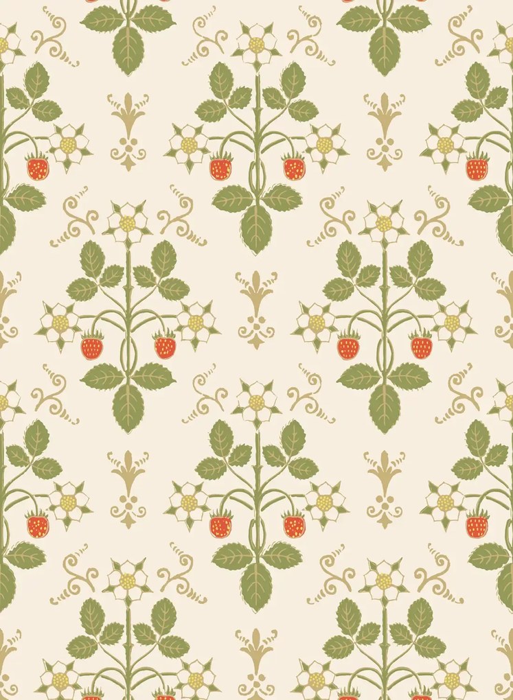 Cole & Son Tapete Strawberry - Poppy/ Spring Green & Metallic Gold on Stone