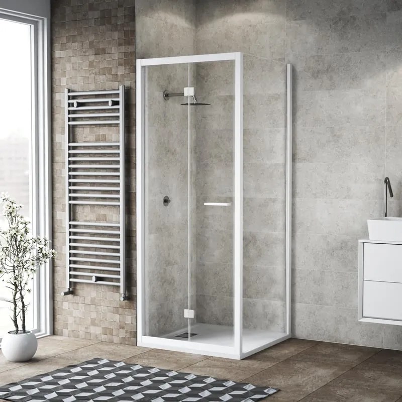 Box doccia con ingresso frontale pieghevole Record L 90 x H 195 cm, vetro 6 mm vetro senza finitura / trasparente profilo bianco spazzolato
