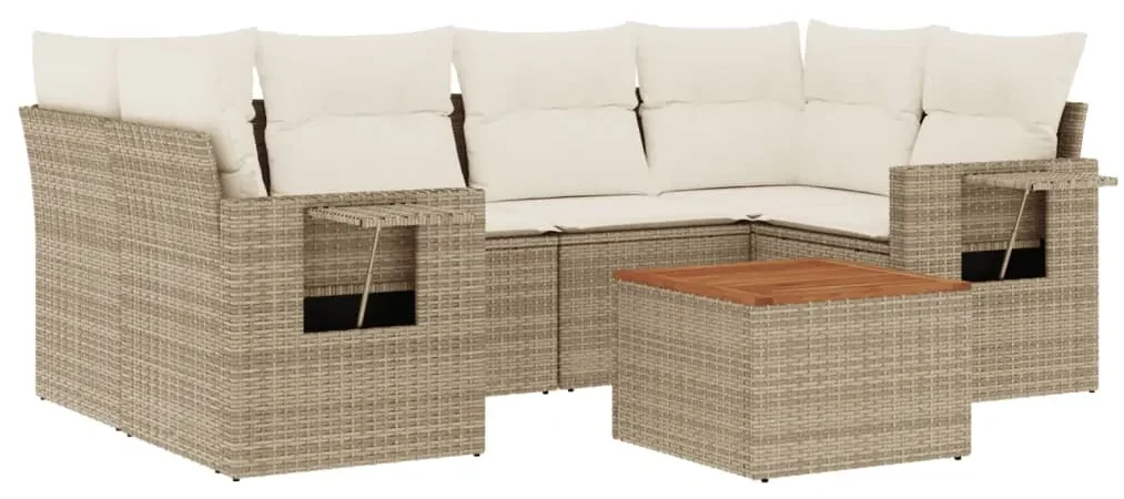 Set divani da giardino 7 pz con cuscini beige in polyrattan