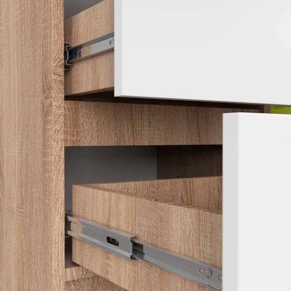 Cassettiera Credenza 80 Cm 3 Cassetti 1 Anta Artika Rovere E Bianco