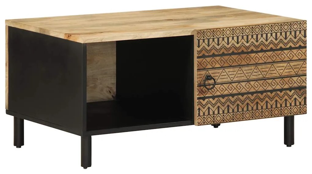 Tavolino Da Salotto Nero 80x50x40cm Legno Massello Mango Grezzo /