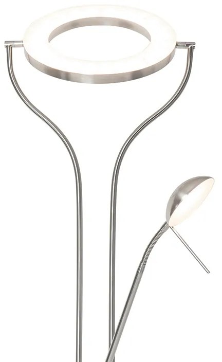 Lampada da terra moderna in acciaio con braccio di lettura con LED e dimmer - Divo