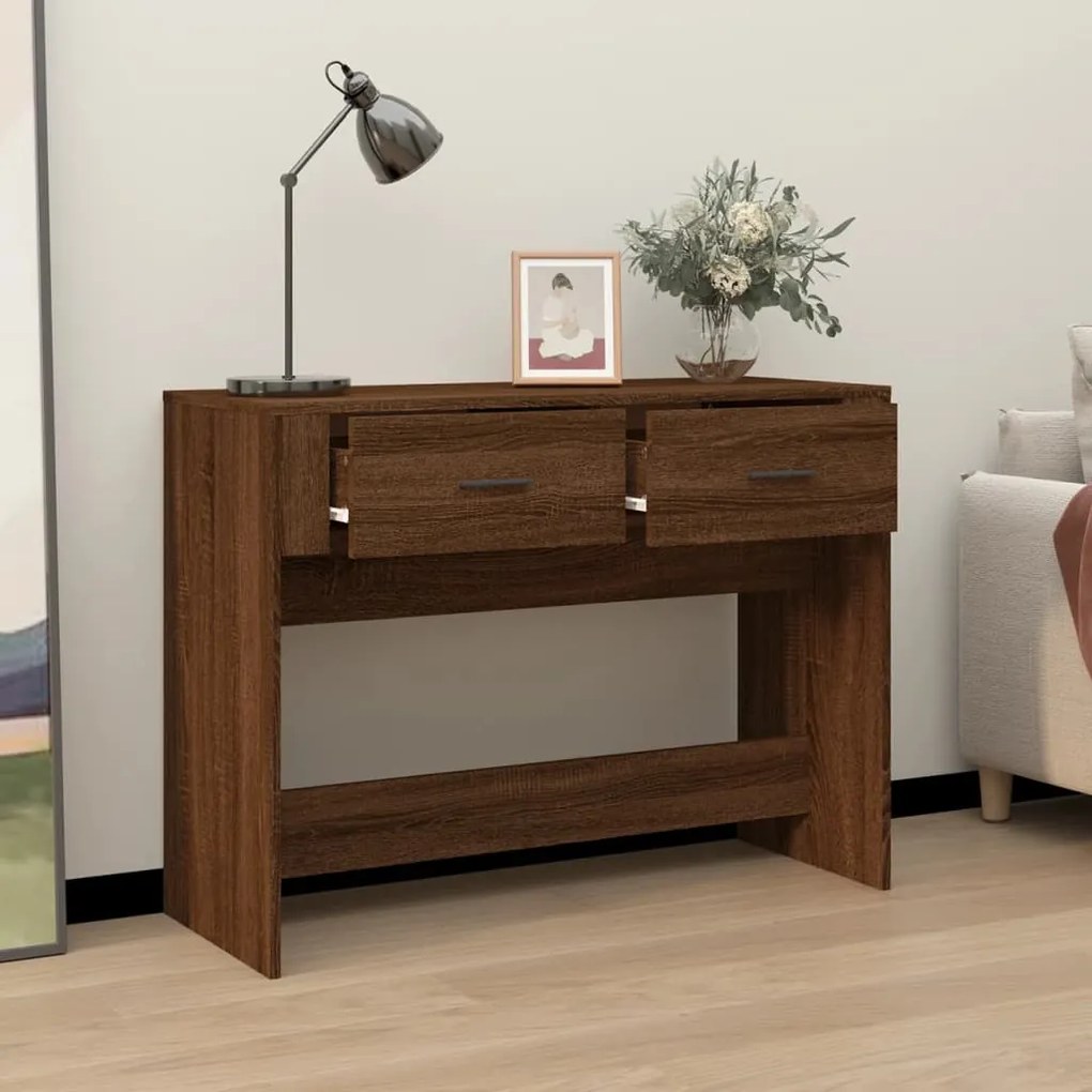 Tavolino consolle rovere marrone 100x39x75 cm legno multistrato