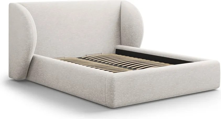 Letto matrimoniale imbottito in grigio chiaro con contenitore con rete inclusa 160x200 cm Miley – Micadoni