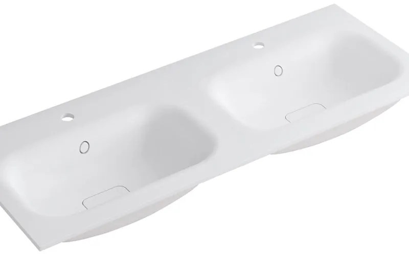 Lavabo integrale rettangolare doppia vasca L 120.5 x H 15 x P 46 cm in resina bianco lucido