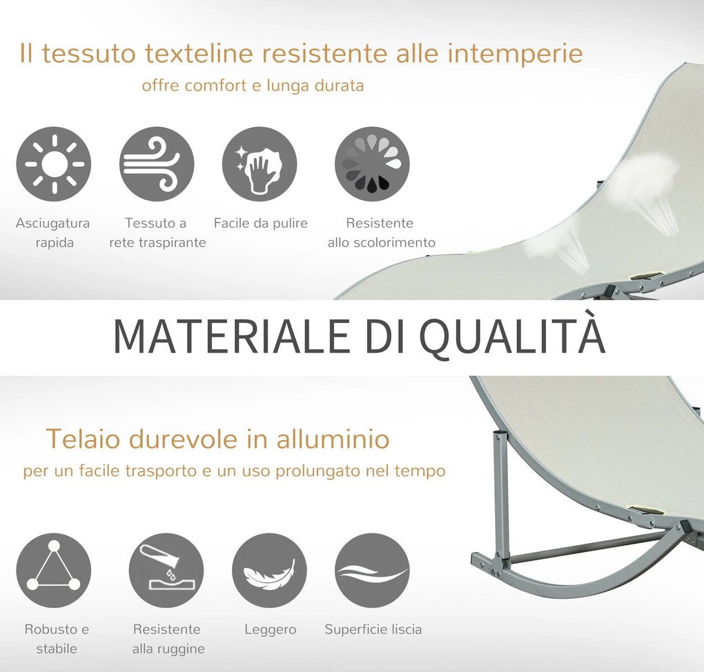 Set 2 Lettini Prendisole da Giardino 61x165x63 cm in Alluminio e Textilene Beige...