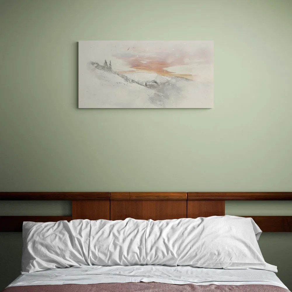 Quadro su tela – Sole calante sulle montagne innevate
