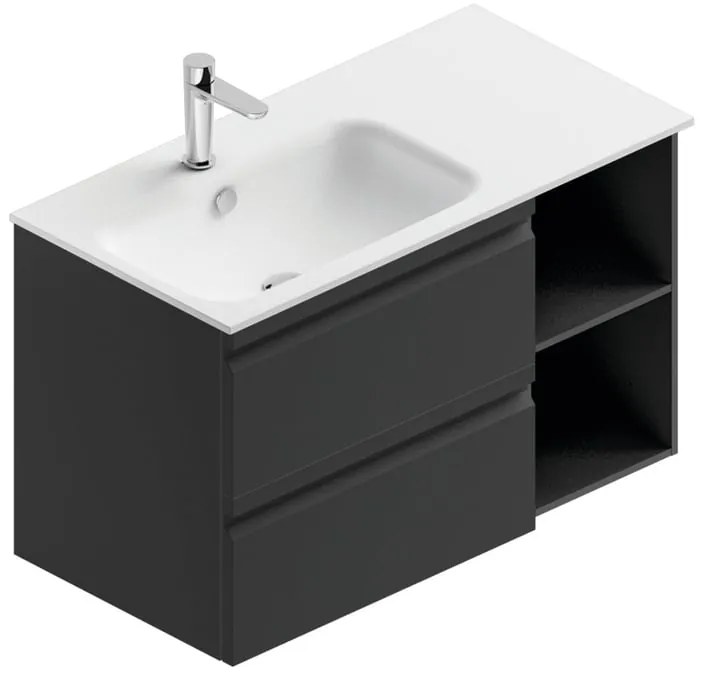 Mobile bagno con lavabo L 90 x H 56 x P 46 cm grigio grafite opaco in mdf 2 cassetti per vasca a sinistra Pull