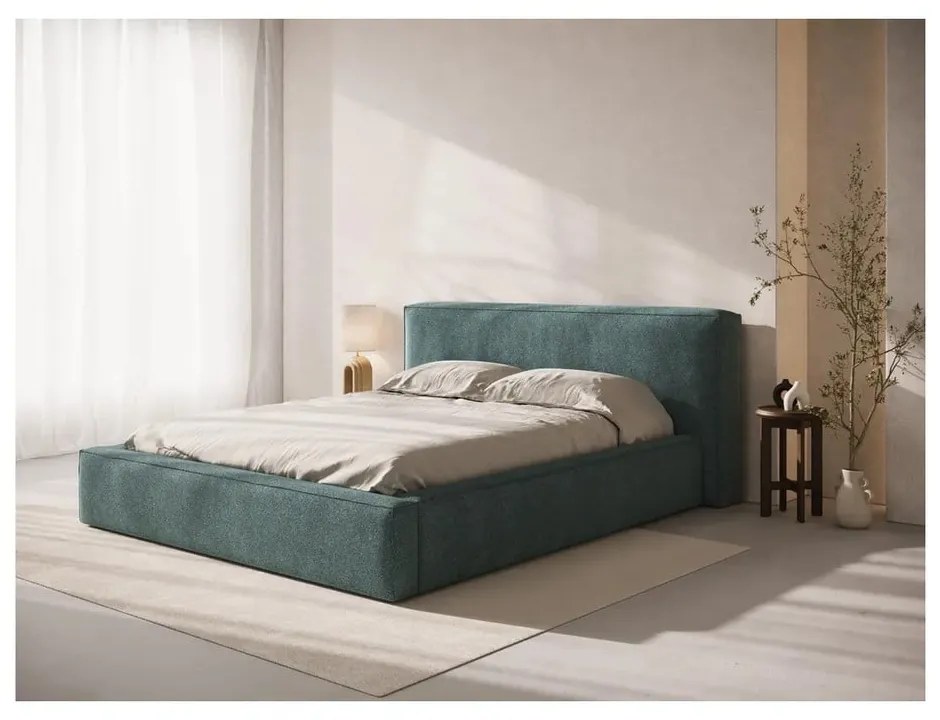 Letto matrimoniale imbottito blu con contenitore con rete inclusa 200x200 cm Simon Olivia – Micadoni