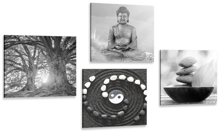 Set di quadri – Feng Shui in stile bianco e nero