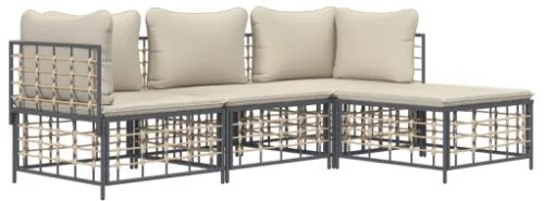 Set Divani da Giardino 4 pz con Cuscini Antracite in Polyrattan