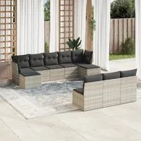 Set Divano Giardino 10 pz con Cuscini Grigio Chiaro Polyrattan 3250131