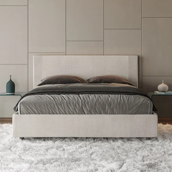 Letto matrimoniale senza rete imbottito 160x200 tessuto Labirinto 1 bianco Rosal