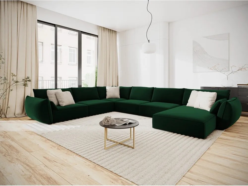 Divano angolare verde scuro (con penisola a sinistra/a U) con rivestimento in velluto Vanda – Mazzini Sofas