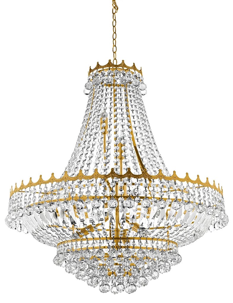 Lampadario Classico Versailles Acciaio Oro Vetro 13 Luci E14