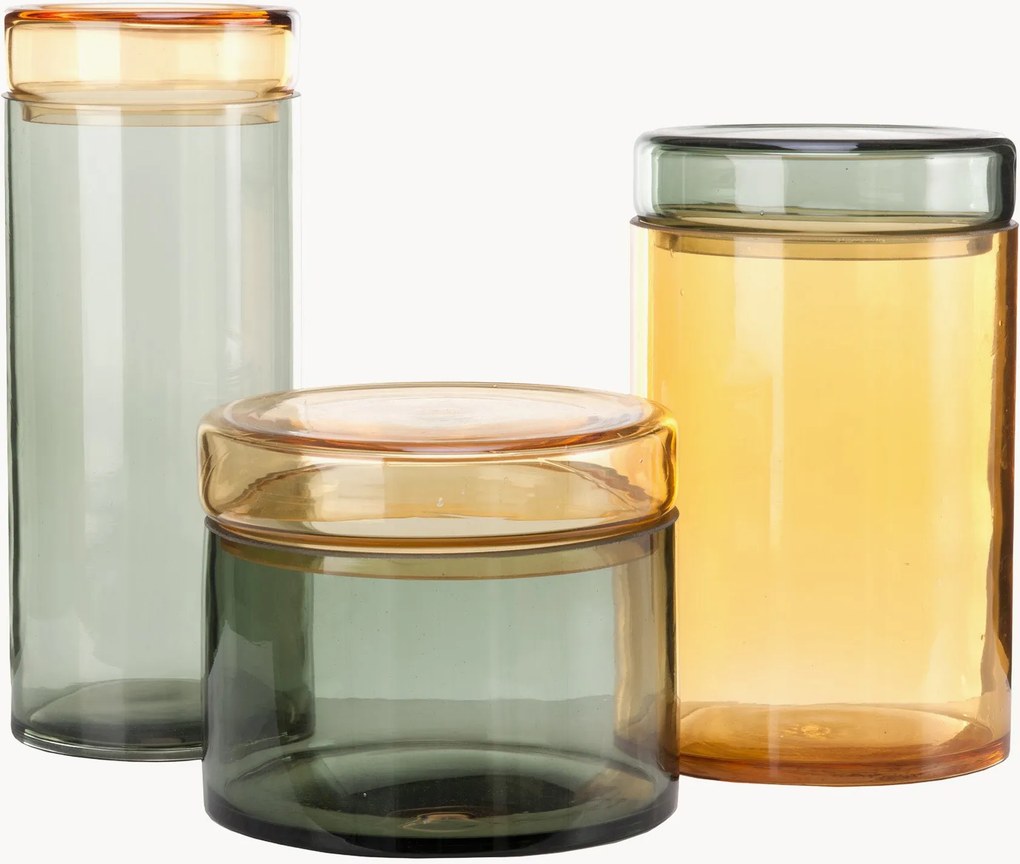 Set di 3 barattoli in vetro soffiato con coperchio Chic