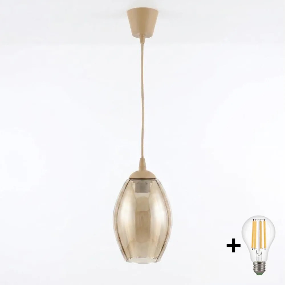 Brilagi - Lampada a sospensione LED su cavo R GLASS 1xE27/60W/230V Ø 17 cm beige/beige fumé