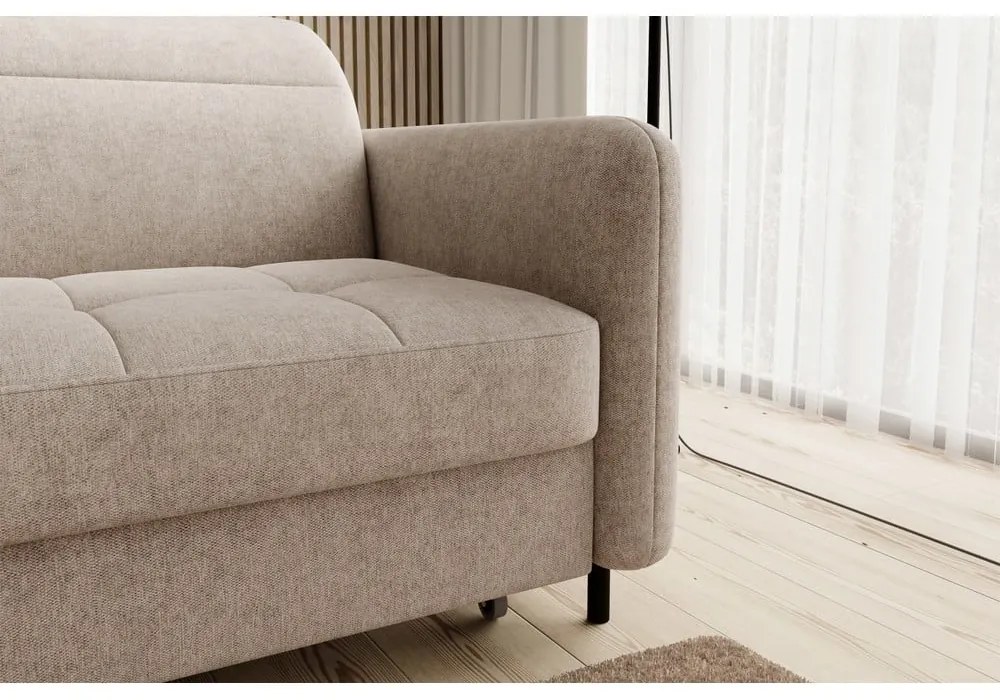 Divano angolare beige allungabile/con contenitore (con penisola a sinistra/con chaise lounge) e rivestimento in ciniglia Gomsi – ELTAP