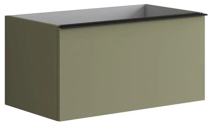 Mobile da bagno sotto lavabo Pixel plain laccato opaco verde salvia e maniglia alluminio nero L 80 x H 40 x P 45.5 cm 2 cassetti, lavabo non incluso