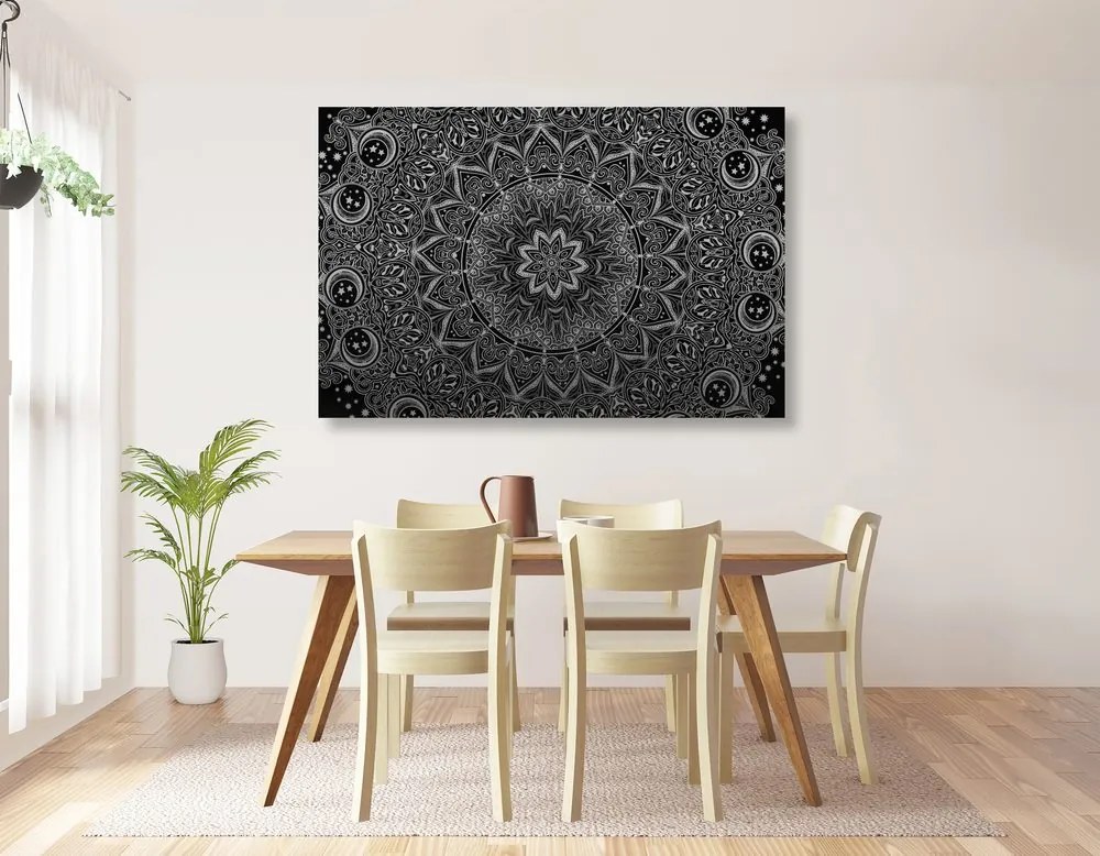 Stampa su tela – Mandala orientale in bianco e nero