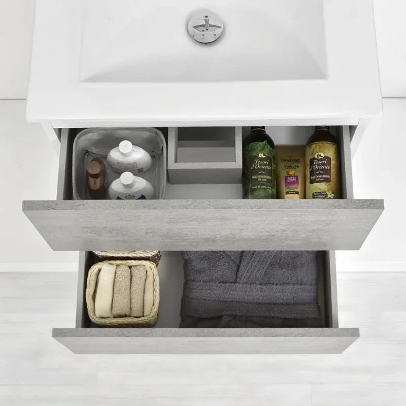 Mobile bagno sospeso 60 cm Duble grigio industrial con lavabo e specchio