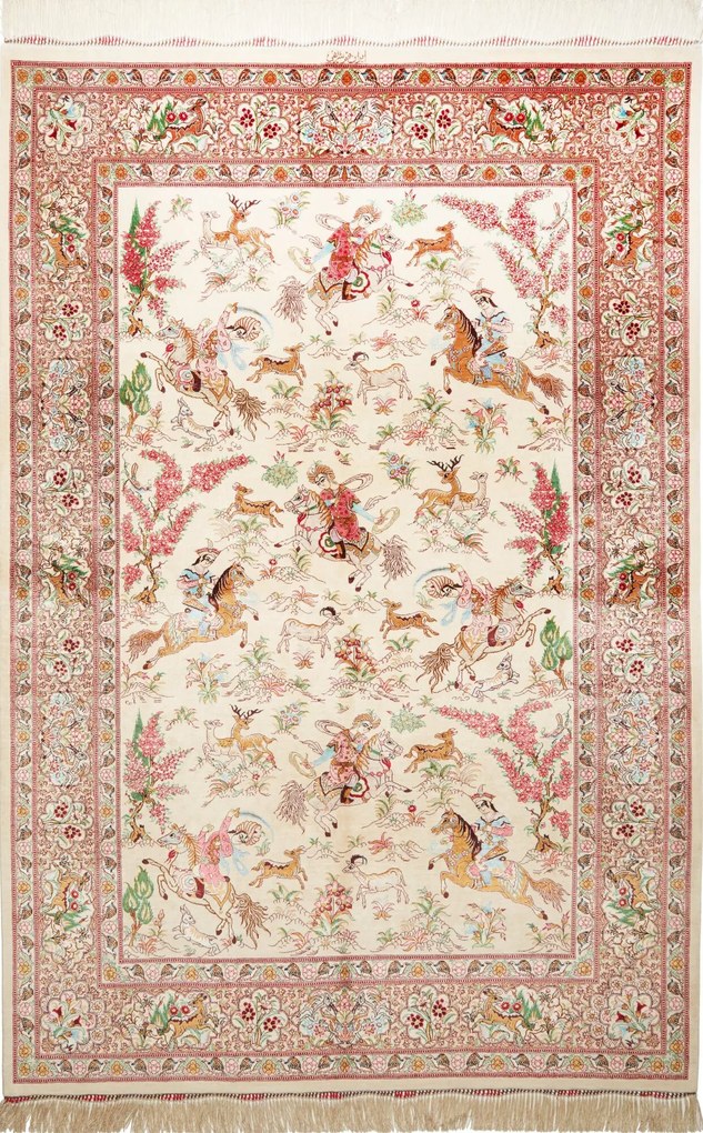 Ghom Tappeto 130 x 200 Beige (Iran) Annodato A Mano