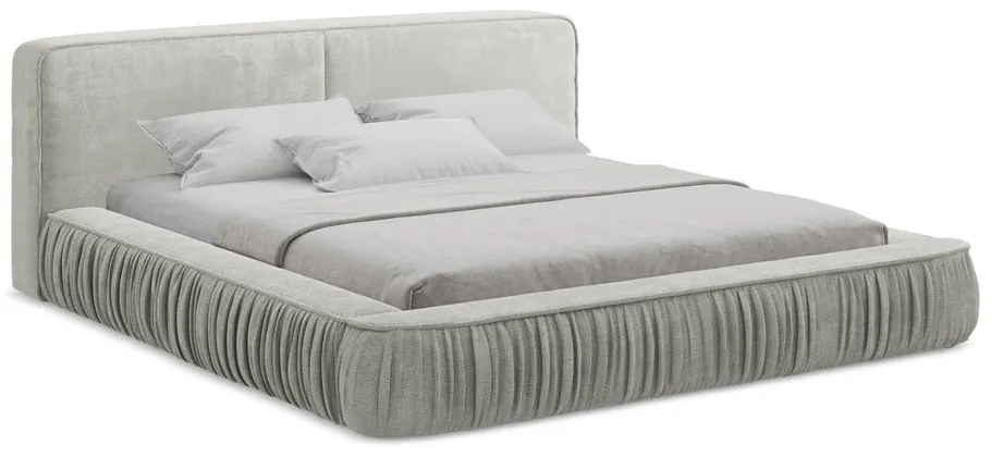 Letto matrimoniale imbottito grigio chiaro con contenitore e rete inclusi 180x200 cm Keoni – Makamii