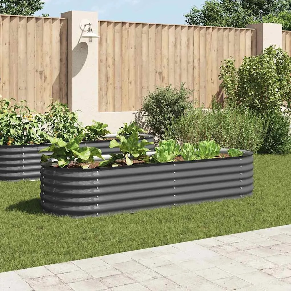 Letto Rialzato Giardino 240x80x44 Cm İn Acciaio Zincato Grigio /