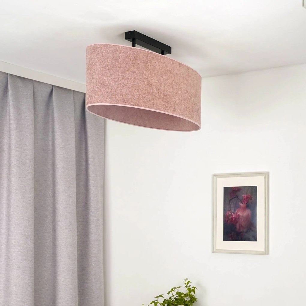 Euluna plafoniera Celine, rosa, tessuto ciniglia, lunghezza 80 cm