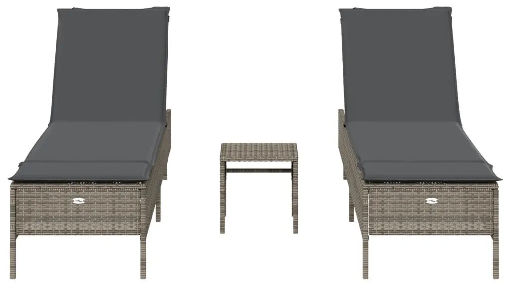 Set lettini prendisole con cuscini 3pz grigio in polyrattan