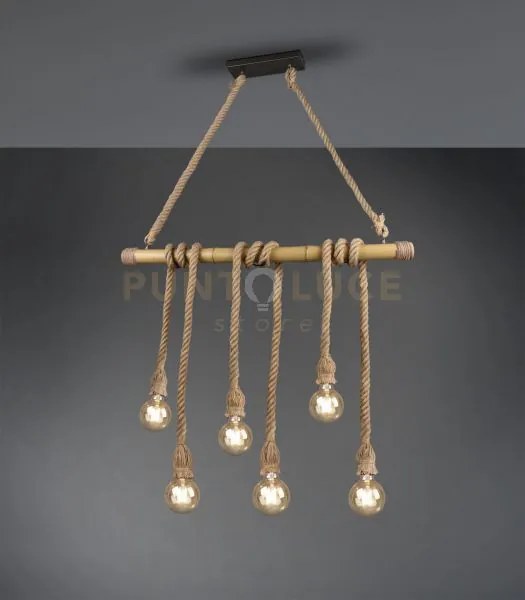 Wilma sospensione barra bambu' con corde 6 luci l. 100cm attacco e27