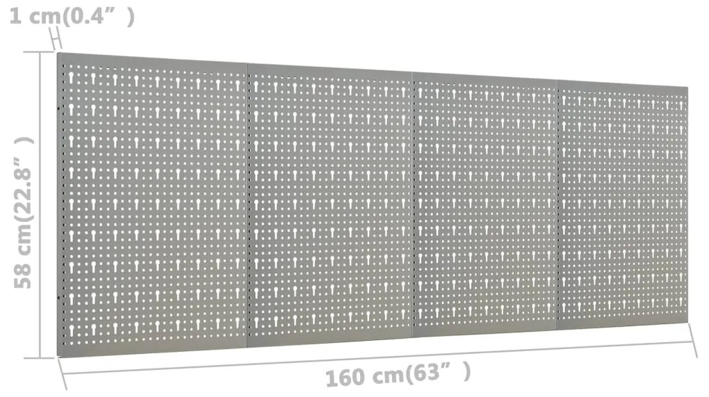 Pannelli per Utensili a Parete 4 pz 40x58 cm in Acciaio