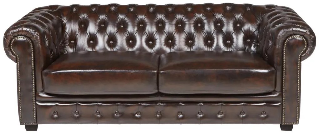 Divano Chesterfield a 3 posti 100% pelle di bufalo Marrone con riflessi castani - BRENTON