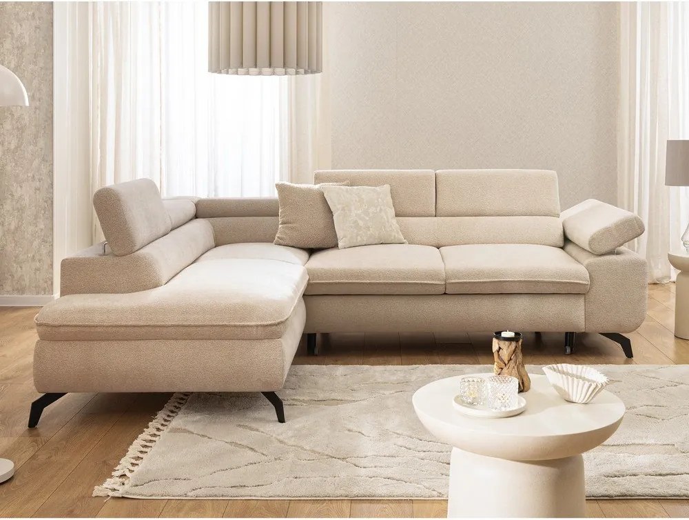 Divano angolare beige (con penisola a sinistra/a L) con rivestimento in ciniglia Marbeya – Ropez