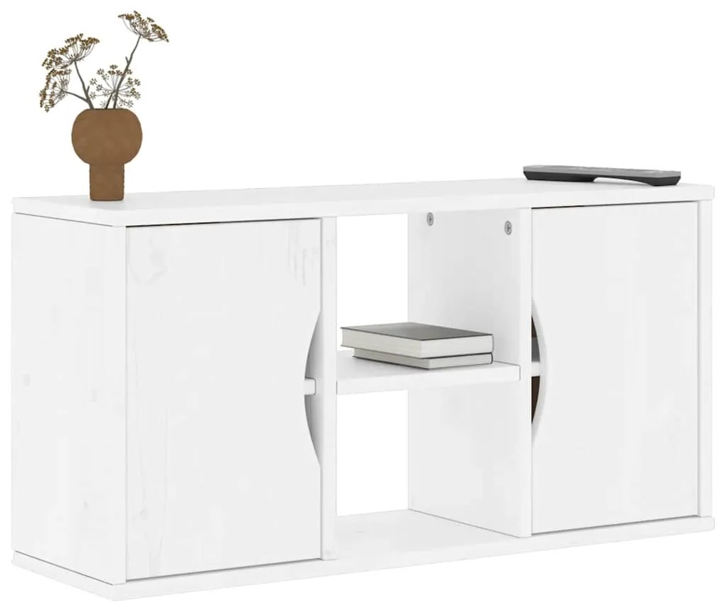 Mobile Porta Tv Odda Bianco 79x24x40 Cm Legno Massello Di Pino /
