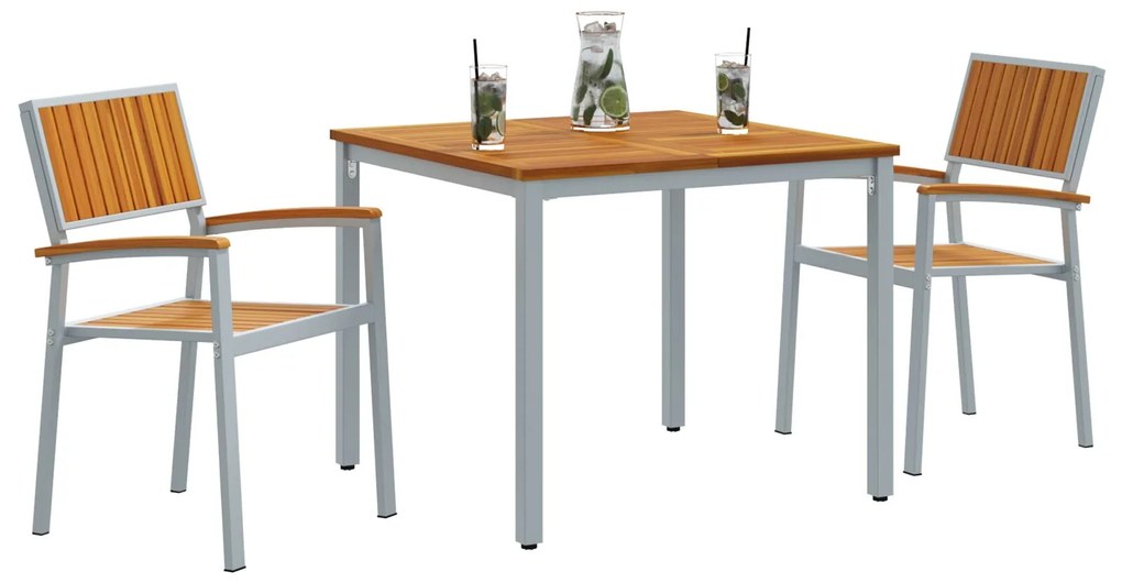 Set da pranzo giardino set 3 pezzi grigio, legno metallo, legno