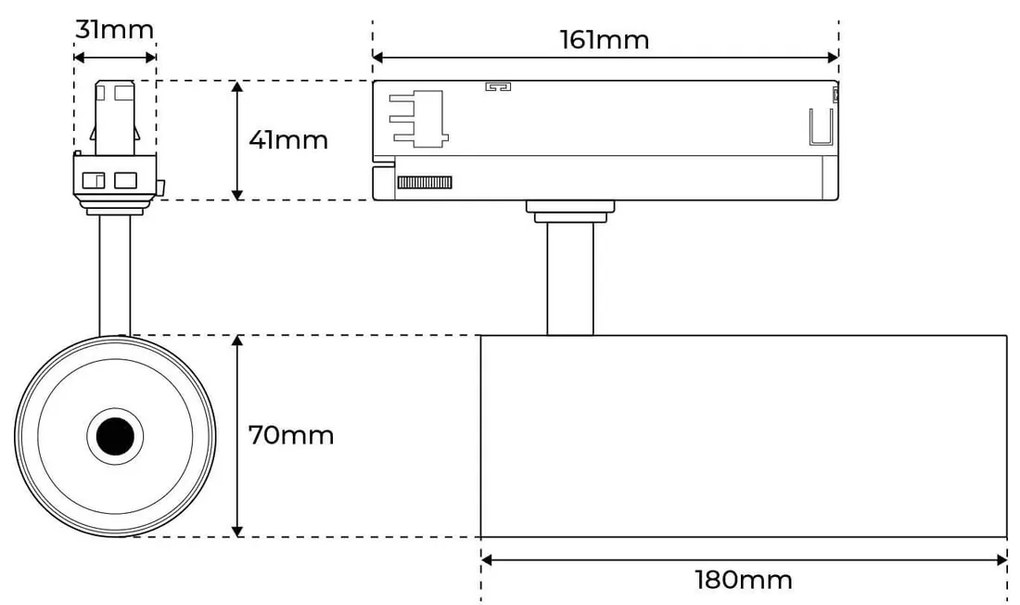 Faro LED 34W per Binario Trifase 38° + 60° Bianco con driver Philips CRI92 Colore Bianco Caldo 2.700K