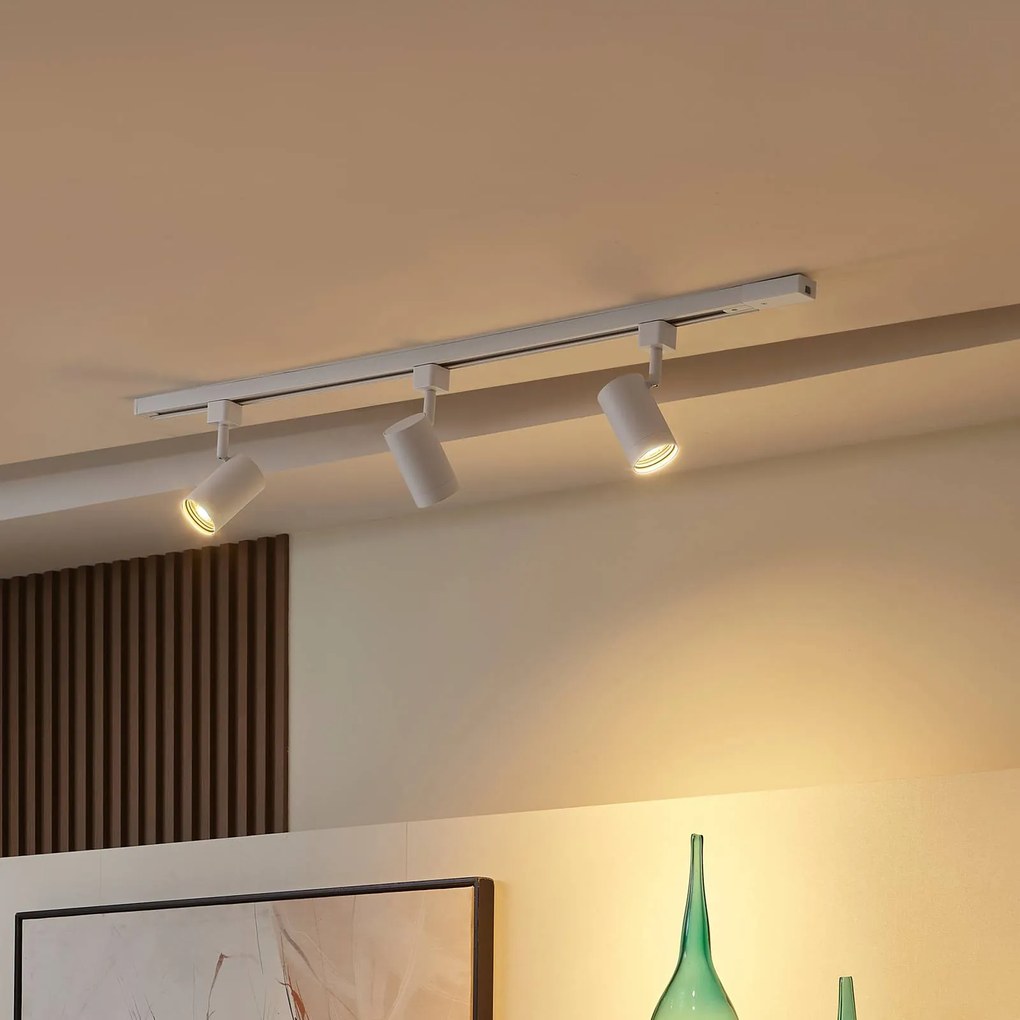 Prios Sistema binario monofase Jorell, bianco, a 3 luci, GU10 Jorell PRIOS, dimmerabile, Bianco / Opale, Soggiorno / Sala da pranzo, Alluminio, Moderno, Lampada a binario