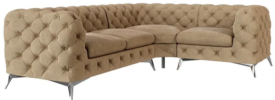 Divano angolare marrone chiaro (con penisola a destra/a L) con rivestimento in velluto Chelsea – Ropez