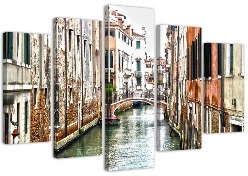 Quadri Quadro 5 pezzi Stampa su tela Canale di Venezia Italia Città  Dimensioni 200x100