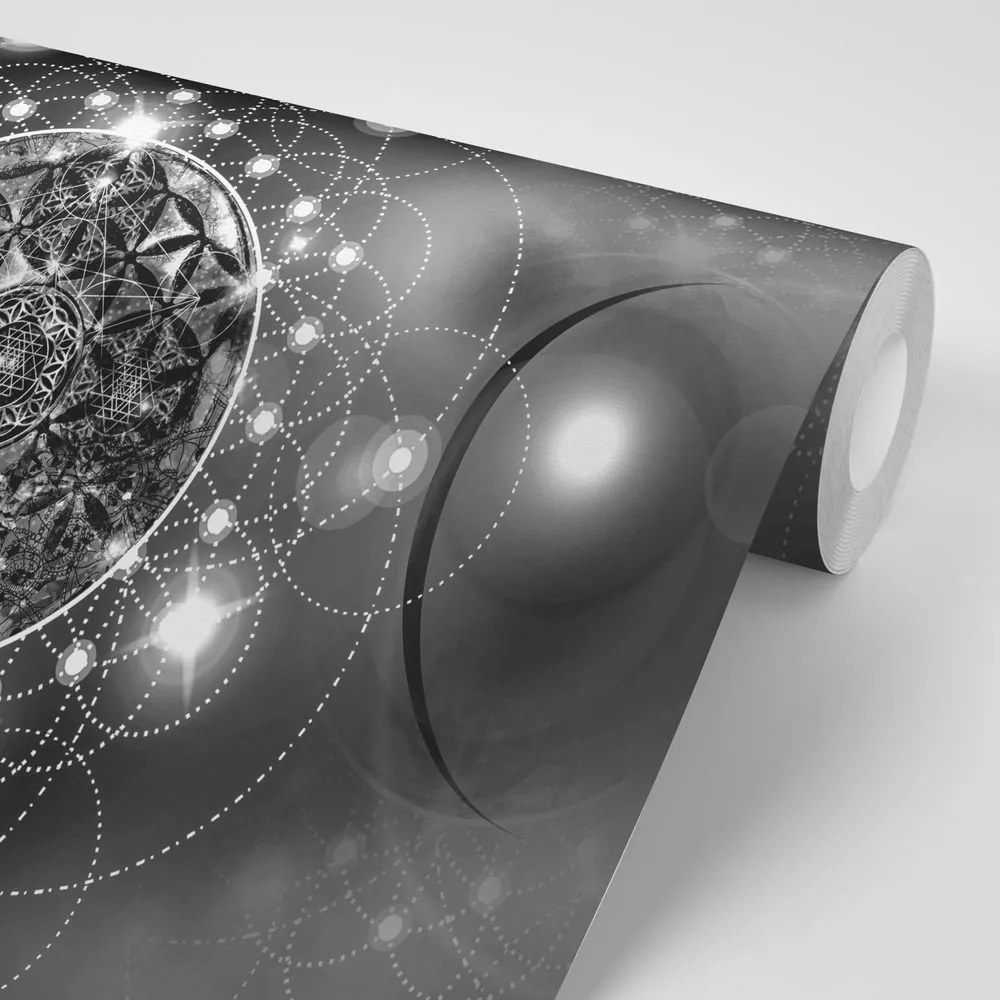 Carta da parati autoadesiva – Mandala incantevole in bianco e nero