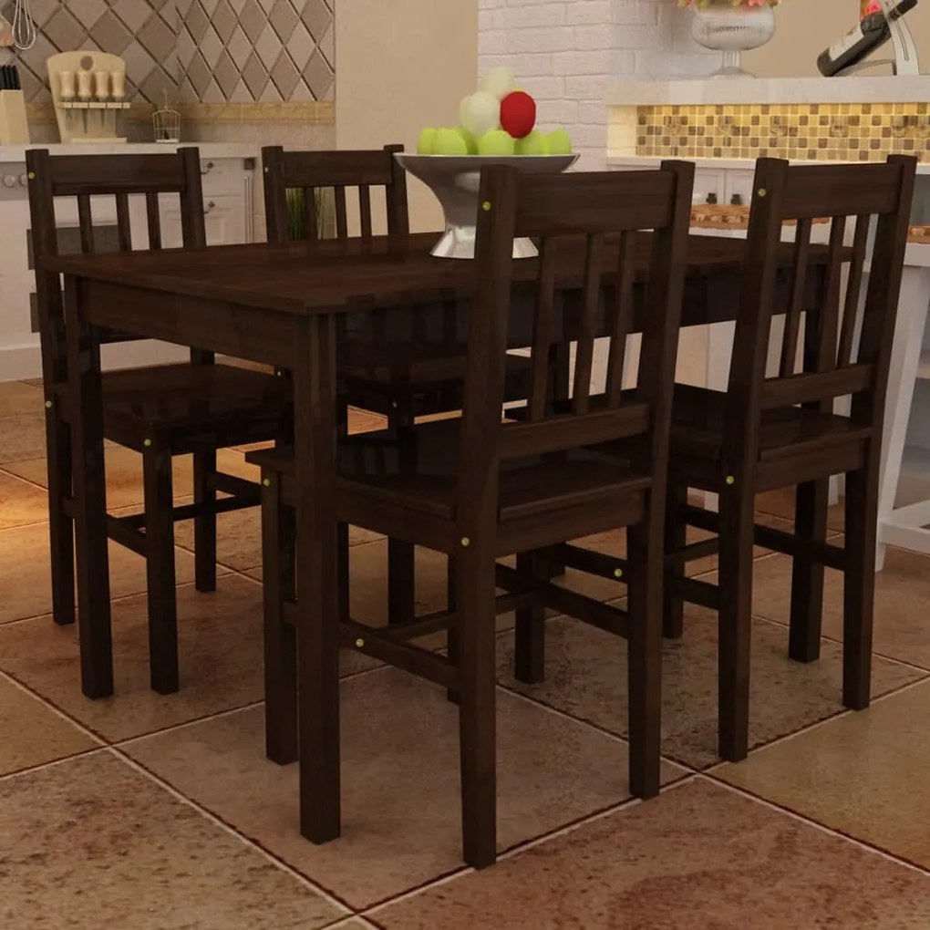 Set Tavolo Da Pranzo Con 4 Sedie Marrone /