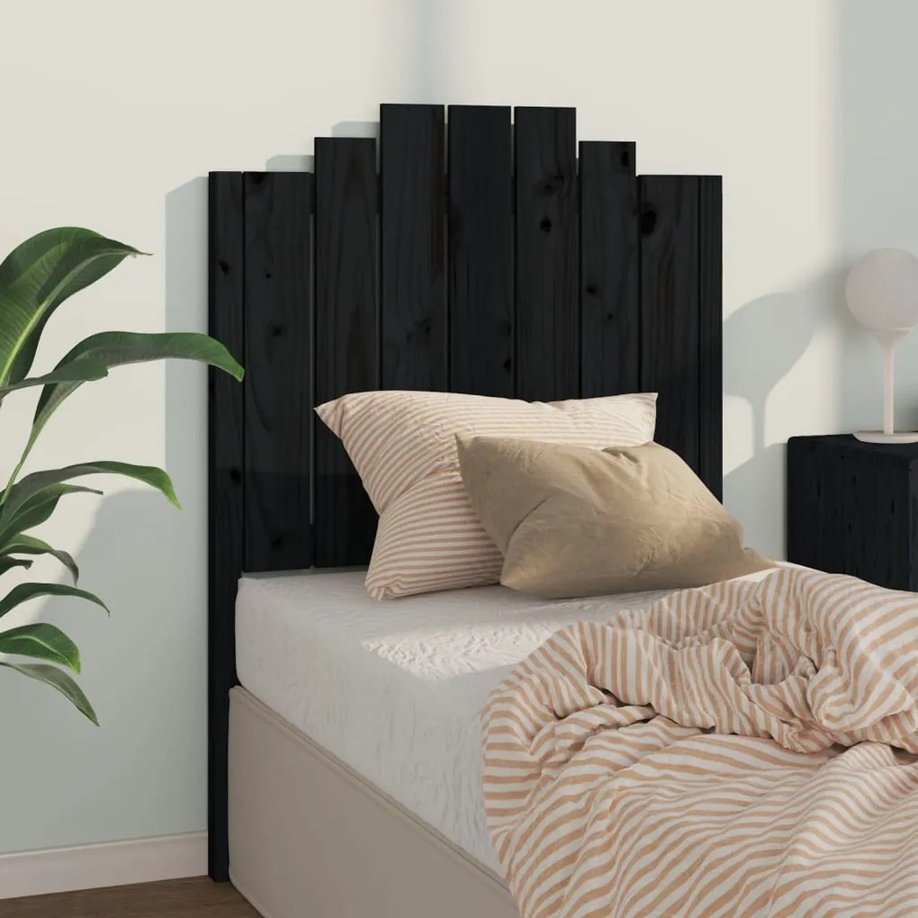 Testiera Per Letto Nera 81x4x110 Cm İn Legno Massello Di Pino /