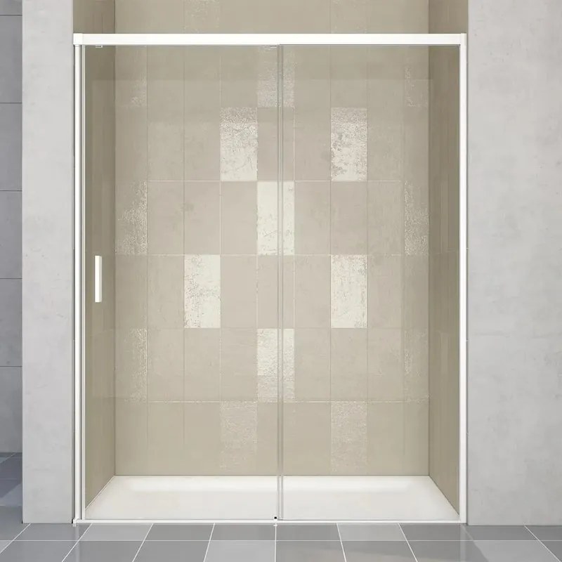 Porta doccia scorrevole Jazz L 140 x H 200cm, Sp. 6 mm in vetro vetro senza finitura / trasparente profilo bianco