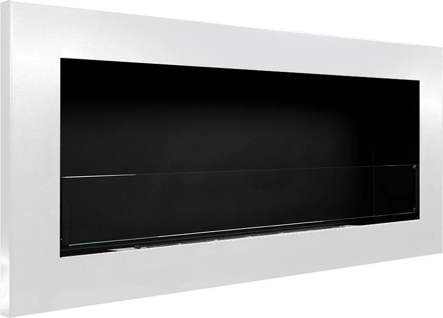 Camino A Bioetanolo da Parete o Incasso 90x12x40 cm Con Vetro Livorno Bianco...