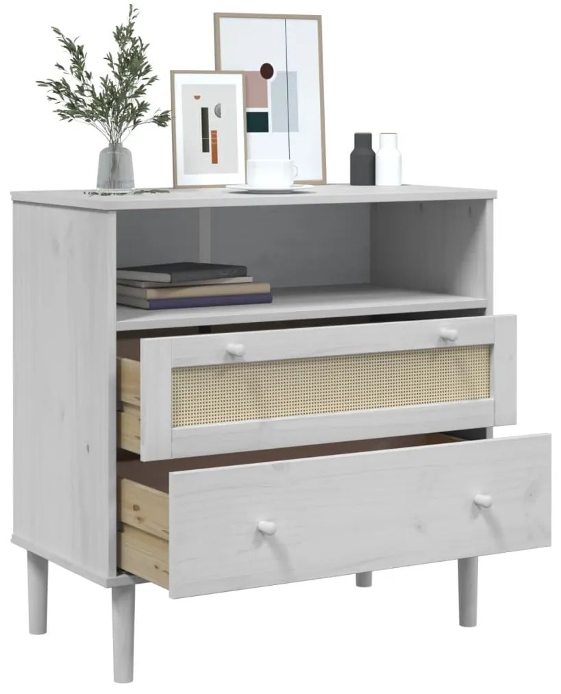 Credenza senja aspetto rattan bianco 80x40x80 cm massello pino