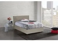 Letto piazza e mezza Ascenza, Letto contenitore con rivestimento in ecopelle, Made in Italy, Apertura frontale, con materasso cm 120x190 incluso, Tortora