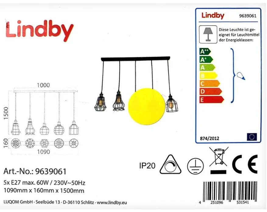 Lindby - Lampadario a sospensione con filo ALBERTA 5xE27/60W/230V